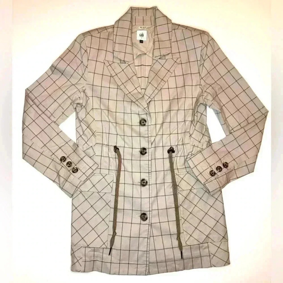 CABI WOMENS TAUPE WINDOWPANE BUTTON DOWN JACKET SIZE- SMALL - Picture 9 of 9
